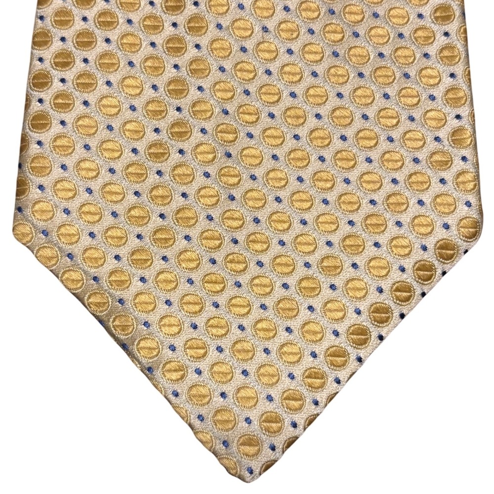 Jones New York Mens Silk Necktie Gold Blue Geometric Dotted Classic 56x3.75